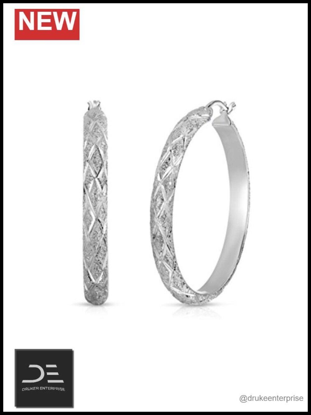 925 Sterling Silver X-Pattern Diamond-Cut Hoop Earrings